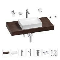 Раковина 50 см со столешницей 100 см Wellsee Pure BY Wellsee 201011251 в наборе 10 в 1: столешница, раковина, высокий смеситель, сифон, выпуск, кран-вентили, аксессуары (цвет хром)