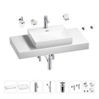 Раковина 55 см со столешницей 100 см Wellsee DeSire 201013516 в наборе 10 в 1: столешница, раковина, смеситель, сифон, выпуск, угловые вентили, аксессуары (цвет хром)