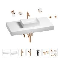 Раковина 42 см со столешницей 100 см Wellsee Pure BY Wellsee 201010864 в наборе 10 в 1: столешница, раковина, высокий смеситель, сифон, выпуск, кран-вентили, аксессуары (цвет розовое золото)