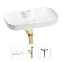 Раковина для ванной Wellsee Croquis 2.0 201001083 в наборе 3 в 1: овальная раковина белого глянцевого цвета, сифон, выпуск в цвете золото