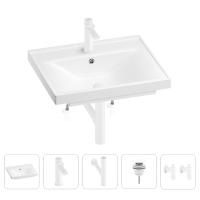Раковина для ванной Wellsee FreeDom 201004905 в наборе 5 в 1: раковина белого глянцевого цвета, смеситель, сифон, донный клапан, угловые вентили (цвет набора матовый белый)