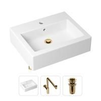 Комплект 3 в 1 Lavinia Boho Bathroom Sink 21520698: накладная фарфоровая раковина 50.5 см, металлический сифон, донный клапан