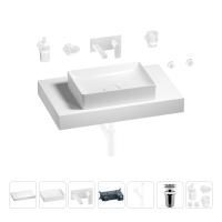 Раковина 50 см со столешницей 80 см Wellsee Pure BY Wellsee 201011165 в наборе 9 в 1: столешница, раковина, встраиваемый смеситель, сифон, выпуск, аксессуары (цвет набора матовый белый)