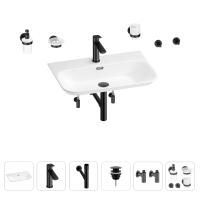 Раковина для ванной Wellsee Eclatant 2.0 201007522 в наборе 9 в 1: раковина белого глянцевого цвета, смеситель, сифон, донный клапан, угловые вентили, аксессуары (цвет набора матовый черный)
