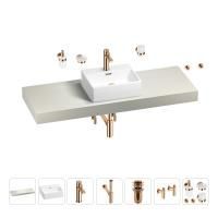 Раковина 43 см со столешницей 140 см Wellsee Graceful Pro 201012339 в наборе 10 в 1: столешница, раковина, смеситель, сифон, донный клапан, угловые вентили, аксессуары (цвет розовое золото)