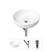 Комплект 3 в 1 Lavinia Boho Bathroom Sink 21520187: накладная фарфоровая раковина 40 см, металлический сифон, донный клапан