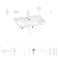 Раковина для ванной Wellsee Eclatant 2.0 201007540 в наборе 9 в 1: раковина белого глянцевого цвета, смеситель, сифон, донный клапан, угловые вентили, аксессуары (цвет набора матовый белый)