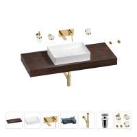 Раковина 50 см со столешницей 120 см Wellsee Pure BY Wellsee 201011388 в наборе 9 в 1: столешница, раковина, встраиваемый смеситель, сифон, выпуск, аксессуары (цвет набора золото)