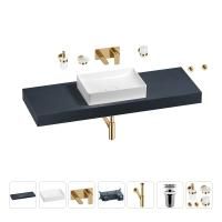 Раковина 50 см со столешницей 140 см Wellsee Pure BY Wellsee 201011463 в наборе 9 в 1: столешница, раковина, встраиваемый смеситель, сифон, выпуск, аксессуары (цвет набора золото)