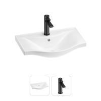 Раковина для ванной Wellsee Bisou 201000882 в наборе 2 в 1: полукруглая раковина белого глянцевого цвета, смеситель в цвете матовый черный