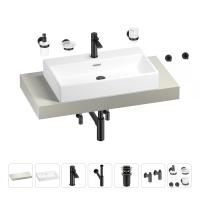 Раковина 70 см со столешницей 100 см Wellsee Graceful Pro 201012637 в наборе 10 в 1: столешница, раковина, смеситель, сифон, донный клапан, угловые вентили, аксессуары (цвет матовый черный)