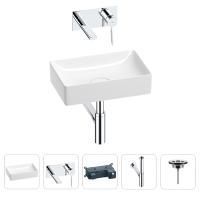 Раковина для ванной Wellsee Pure BY Wellsee 201002581 в наборе 4 в 1: раковина белого глянцевого цвета, встраиваемый смеситель, сифон, выпуск (цвет набора хром)