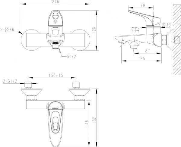 Смеситель для ванны Bravat Drop F64898C-01A