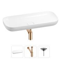 Раковина для ванной Wellsee Croquis 201001029 в наборе 3 в 1: овальная раковина белого глянцевого цвета, сифон, выпуск в цвете розовое золото