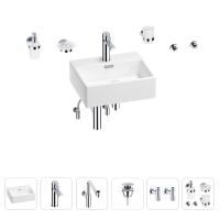 Раковина для ванной Wellsee Graceful Pro 201006646 в наборе 9 в 1: раковина белого глянцевого цвета, смеситель, сифон, донный клапан, угловые вентили, аксессуары (цвет набора хром)