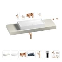 Раковина 75 см со столешницей 140 см Wellsee Pure BY Wellsee 201011804 в наборе 9 в 1: столешница, раковина, встраиваемый смеситель, сифон, выпуск, аксессуары (цвет набора розовое золото)