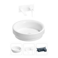 Раковина для ванной Wellsee Doux 201000670 в наборе 2 в 1: круглая раковина белого глянцевого цвета, встраиваемый смеситель в цвете матовый белый