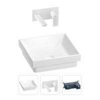 Раковина для ванной Wellsee Doux 201000645 в наборе 2 в 1: квадратная раковина белого глянцевого цвета, встраиваемый смеситель в цвете матовый белый