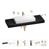 Раковина 75 см со столешницей 140 см Wellsee Pure BY Wellsee 201011899 в наборе 10 в 1: столешница, раковина, высокий смеситель, сифон, выпуск, кран-вентили, аксессуары (цвет розовое золото)
