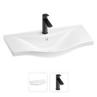 Раковина для ванной Wellsee Bisou 201000927 в наборе 2 в 1: полукруглая раковина белого глянцевого цвета, смеситель в цвете матовый черный