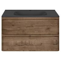 Тумба Vincea Vico 800 подвесная, 2 выкатных ящика soft close, V.Oak с умывальником VCB-2VP800B из искусственного камня, цвет черный