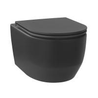 Безободковый подвесной унитаз в наборе 2 в 1: чаша подвесного унитаза, быстросъемное сиденье микролифт, цвет матовый черный Wellsee Croquis 182613001