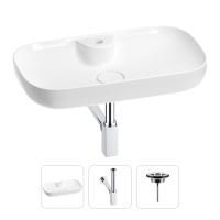 Раковина для ванной Wellsee Croquis 2.0 201001081 в наборе 3 в 1: овальная раковина белого глянцевого цвета, сифон, выпуск в цвете хром