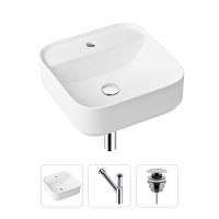 Комплект 3 в 1 Lavinia Boho Bathroom Sink 21520306: накладная фарфоровая раковина 42 см, металлический сифон, донный клапан