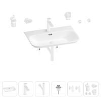 Раковина для ванной Wellsee Eclatant 2.0 201007525 в наборе 9 в 1: раковина белого глянцевого цвета, смеситель, сифон, донный клапан, угловые вентили, аксессуары (цвет набора матовый белый)
