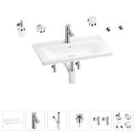 Раковина для ванной Wellsee FreeDom 201007011 в наборе 9 в 1: раковина белого глянцевого цвета, смеситель, сифон, донный клапан, угловые вентили, аксессуары (цвет набора хром)