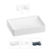Раковина для ванной Wellsee Pure BY Wellsee 201000735 в наборе 2 в 1: прямоугольная раковина белого глянцевого цвета, встраиваемый смеситель в цвете матовый белый