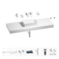 Раковина 42 см со столешницей 140 см Wellsee Pure BY Wellsee 201011051 в наборе 9 в 1: столешница, раковина, встраиваемый смеситель, сифон, выпуск, аксессуары (цвет набора хром)