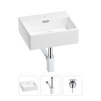 Раковина для ванной Wellsee Graceful Pro 201001306 в наборе 3 в 1: прямоугольная раковина белого глянцевого цвета, сифон, донный клапан в цвете хром