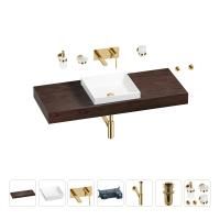 Раковина 40 см со столешницей 120 см Wellsee Doux 201009348 в наборе 9 в 1: столешница, раковина, встраиваемый смеситель, сифон, донный клапан, аксессуары (цвет набора золото)