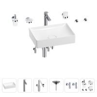 Раковина для ванной Wellsee Pure BY Wellsee 201006431 в наборе 9 в 1: раковина белого глянцевого цвета, высокий смеситель, сифон, выпуск, угловые вентили, аксессуары (цвет хром)