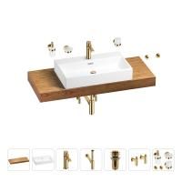 Раковина 70 см со столешницей 120 см Wellsee Graceful Pro 201012718 в наборе 10 в 1: столешница, раковина, смеситель, сифон, донный клапан, угловые вентили, аксессуары (цвет золото)