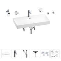 Раковина для ванной Wellsee Bromance 201007606 в наборе 9 в 1: раковина белого глянцевого цвета, смеситель, сифон, выпуск, угловые вентили, аксессуары (цвет набора хром)