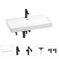 Раковина для ванной Wellsee Bromance 201005572 в наборе 5 в 1: раковина белого глянцевого цвета, смеситель, сифон, выпуск, угловые вентили (цвет набора матовый черный)