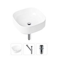 Комплект 3 в 1 Lavinia Boho Bathroom Sink 21520251: накладная фарфоровая раковина 40 см, металлический сифон, донный клапан