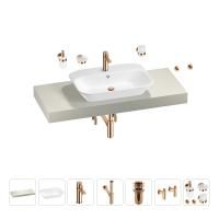 Раковина 65 см со столешницей 120 см Wellsee Eclatant 201013119 в наборе 10 в 1: столешница, раковина, смеситель, сифон, донный клапан, угловые вентили, аксессуары (цвет розовое золото)