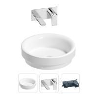 Раковина для ванной Wellsee Doux 201000661 в наборе 2 в 1: круглая раковина белого глянцевого цвета, встраиваемый смеситель в цвете хром