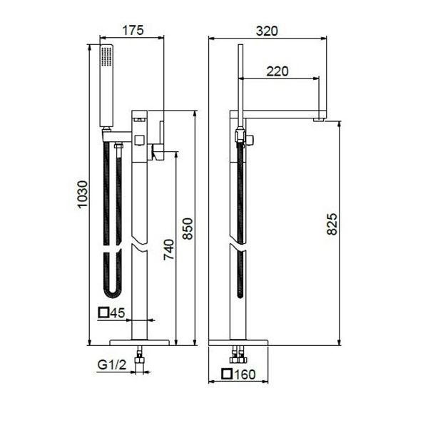 Смеситель для ванны Webert Pegaso PE851101560, черный