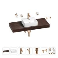 Раковина 43 см со столешницей 120 см Wellsee Graceful Pro 201012304 в наборе 10 в 1: столешница, раковина, смеситель, сифон, донный клапан, угловые вентили, аксессуары (цвет розовое золото)