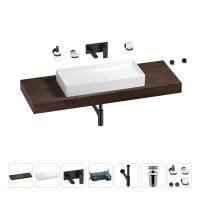 Раковина 75 см со столешницей 140 см Wellsee Pure BY Wellsee 201011862 в наборе 9 в 1: столешница, раковина, встраиваемый смеситель, сифон, выпуск, аксессуары (цвет набора матовый черный)