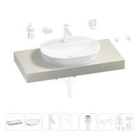 Раковина 60 см со столешницей 100 см Wellsee Calin 201007715 в наборе 10 в 1: столешница, раковина, смеситель, сифон, донный клапан, угловые вентили, аксессуары (цвет матовый белый)