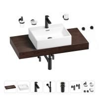 Раковина 50 см со столешницей 100 см Wellsee Graceful Pro 201012482 в наборе 10 в 1: столешница, раковина, смеситель, сифон, донный клапан, угловые вентили, аксессуары (цвет матовый черный)