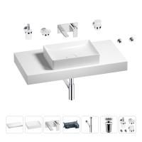Раковина 50 см со столешницей 100 см Wellsee Pure BY Wellsee 201011281 в наборе 9 в 1: столешница, раковина, встраиваемый смеситель, сифон, выпуск, аксессуары (цвет набора хром)