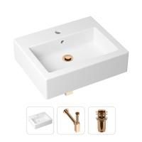Комплект 3 в 1 Lavinia Boho Bathroom Sink 21520670: накладная фарфоровая раковина 50.5 см, металлический сифон, донный клапан