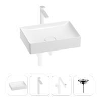 Раковина для ванной Wellsee Pure BY Wellsee 201002685 в наборе 4 в 1: раковина белого глянцевого цвета, высокий смеситель, сифон, выпуск (цвет набора матовый белый)