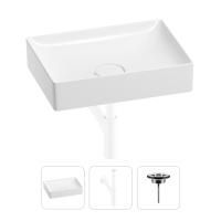 Раковина для ванной Wellsee Pure BY Wellsee 201001245 в наборе 3 в 1: прямоугольная раковина белого глянцевого цвета, сифон, выпуск в цвете матовый белый